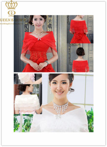 2015 Bride Wedding Dress Red Lace Boleros Wild Short-Sleeved